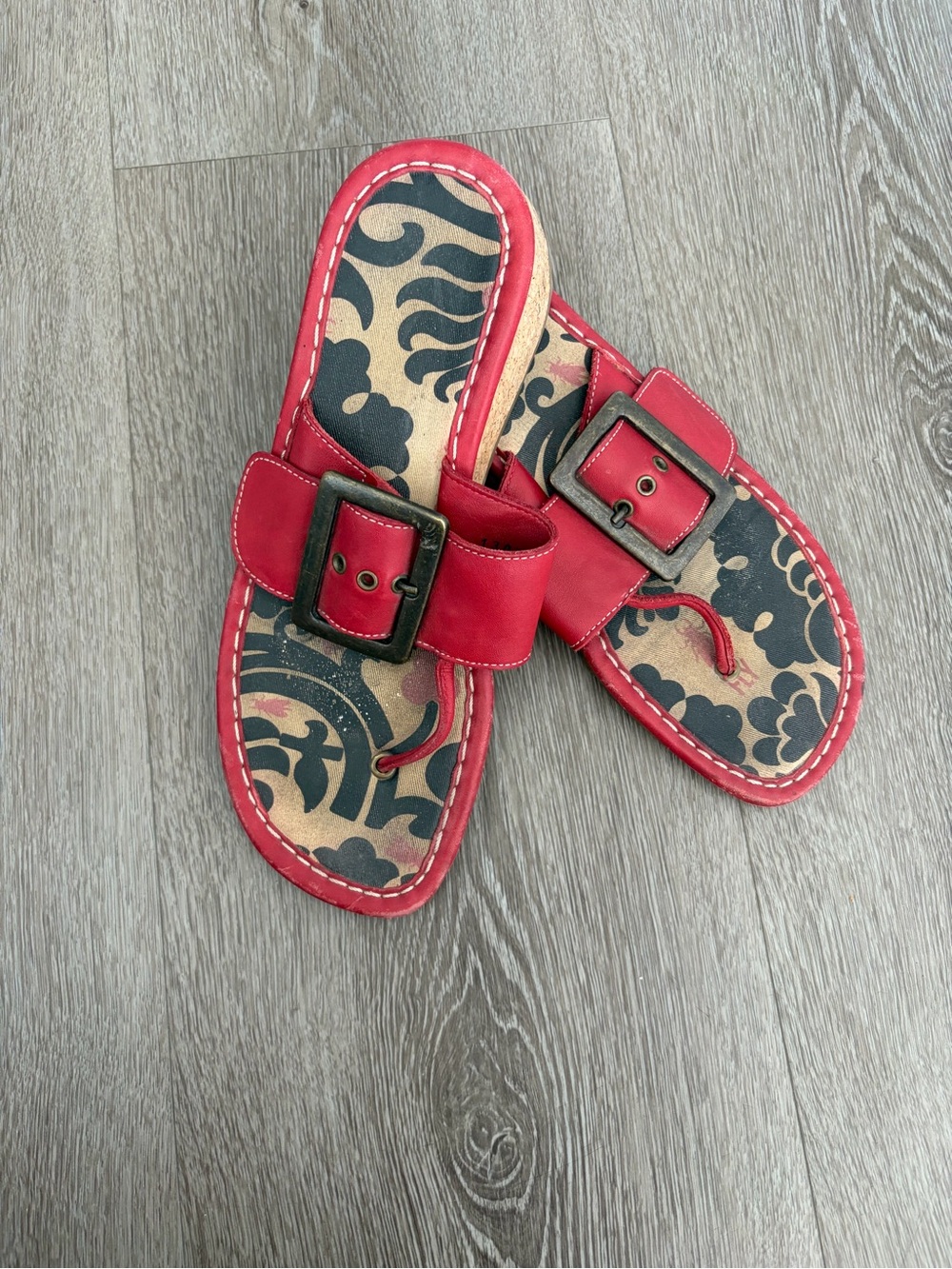 Fly London thong red leather sandals